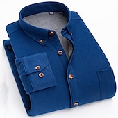 cheap Men&#039;s Button Up Shirts-Men&#039;s Shacket Solid / Plain Color Vacation New Year Yellow Red Dark Navy Blue Long Sleeve Classic Collar Fall / Winter Clothing Apparel Print