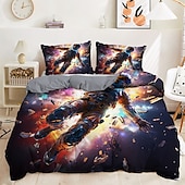 levne Sady přikrývek-Soupravy povlečení na přikrývku s potiskem 3D galaxie povlečení na přikrývku s 1 povlakem na přikrývku nebo přikrývkou， 1 prostěradlo， 2 povlaky na polštář pro manžele/královnu/krále (1 povlak na