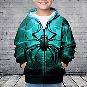 billiga Pojkens 3D-djur-Pojkar 3D SPIDER Huvtröja Kappa Ytterkläder Långärmad 3D-tryck Höst Vinter Mode Streetwear Häftig Polyester Barn 3-12 år Utomhus Ledigt Dagligen Normal