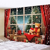 billiga jul gobeläng hängande-juldekorationer julgran hängande gobeläng väggkonst xmas stor gobeläng väggmålning dekor fotografi bakgrund filt gardin hem sovrum vardagsrum björn fönster vy