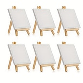 お買い得  絵画、描画、画材-6パック ミニキャンバスとイーゼルセット ミニキャンバスパネル ミニ木製イーゼル キャンバスサイズは4 x 4 イーゼルサイズは3.1 x 5.9 子供の絵画油絵とDIY落書き用