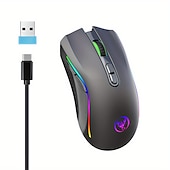 Недорогие Мыши-Беспроводная мышь 2,4 г с RGB-подсветкой, перезаряжаемая, 4800 точек на дюйм, регулируемая USB, оптическая оптическая мышь для игр, домашнего офиса, черный/белый