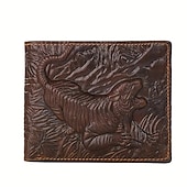 abordables Porte-cartes et étuis-Portefeuille vintage en cuir véritable pour hommes, portefeuille tigre imprimé en 3D, porte-carte