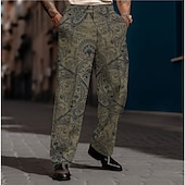 cheap Loose-Paisley Vintage Men&#039;s 3D Print Dress Pants Pants Trousers Outdoor Street Wear to work Polyester Black White Blue S M L High Elasticity Pants