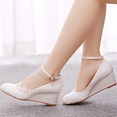 cheap Casual-Women&#039;s White Lace Wedge Wedding Shoes – Elegant Floral Embroidery with Ankle Strap for Brides and Special Occasions