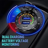 voordelige Auto-oplader-36w dual usb qc3.0 autolader 12v usb-uitgang snel opladen stopcontact met kleurrijke digitale voltmeter &amp; aan / uit knop &amp; 10a ingebouwde zekering voor voertuigen motorfietsen marine boot atv bus