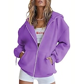 baratos jaqueta com capuz-Moletom Moletom com zíper Pullover Tecido Bolso frontal Para Mulheres Adulto Não Imprimindo Rua Casual / Diário