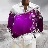 abordables Tenue de scène de Noël-chemises imprimées pour hommes avec scène de Noël, chemises à imprimés graphiques, flocon de neige, revers vin bleu vert, imprimé 3D, rue, décontracté, manches longues, imprimé boutonné, vêtements,