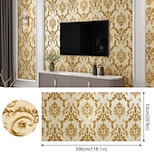 preiswerte Tapeten-Coole Tapeten, Blumentapete, 3D-Damast-Wandbild, Wandaufkleber, Folie, abziehen und aufkleben, entfernbar, selbstklebend, geprägt, europäischer Damast, Vlies, Heimdekoration, 300 x 53 cm