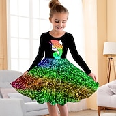 cheap 3D Unicorn Dress-Girls' 3D Rainbow Unicorn Dress Long Sleeve 3D Print Fall Winter Vacation Sports &amp; Outdoor Daily Cute Casual Beautiful Kids 3-12 Years Casual Dress A Line Dress Above Knee Regular Fit