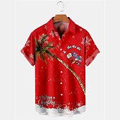 abordables Motif Animal-Noël Homme Motif de flocon de neige Turquie Chemise Chemise boutonnée Manche Courte Décontractées Usage quotidien Sortie Fin de semaine Automne Col rabattu Imprimer Bouton bas Jaune Rouge Bordeaux