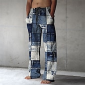 voordelige Casual herenbroek met print-Ruitjes Kleurenblok Abstract Voor heren 3D-afdrukken Broeken Buiten Straat Uitgaan Polyester Marineblauw Marineblauw Blauw S M L Medium Taille Elasticiteit Broek