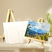 お買い得  絵画、描画、画材-6パック ミニキャンバスとイーゼルセット ミニキャンバスパネル ミニ木製イーゼル キャンバスサイズは4 x 4 イーゼルサイズは3.1 x 5.9 子供の絵画油絵とDIY落書き用