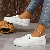 cheap Women&#039;s Sneakers-Women&#039;s White Casual Sneakers – Lace-Up Low-Top Canvas Shoes for Walking &amp; Everyday Wear
