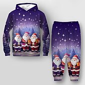 preiswerte Jungen 3D Vision &amp; Geometrie-Weihnachten Jungen 3D Weihnachtsmann Weihnachtssets Set aus Kapuzenpullover und Jogginghose Set Langarm 3d Drucken Herbst Winter Aktiv Modisch Cool Polyester kinderkleidung 3-12 Jahre Outdoor Strasse