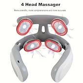 abordables Masajeador de cuerpo entero-Masajeador de cuello multifuncional con compresión caliente, amasador de pulso, tens ems inalámbrico inteligente en forma de U, masajeador cervical calentado por pulso, dolor de tejido profundo,