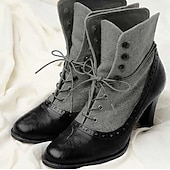 tanie Buty vintage-damskie wiktoriańskie sznurowane botki z detalami w stylu vintage brogs – buty na wysokim obcasie ze sztucznej skóry i materiału w stylu retro