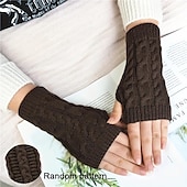 cheap Heating &amp; Cooling-Monochrome Knitted Gloves Short Half Finger Warm Gloves Elastic Fingerless Touch Screen Fall Winter Gloves