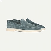 abordables Chaussures sans lacets &amp; mocassins-mocassins pour hommes en daim bleu clair avec semelle blanche confortable - parfaits pour une tenue décontractée et estivale