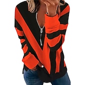 billiga Tröjor och tröjor-Kvinnors zip-up sweatshirt pullover färgblock abstrakt avslappnad dragkedja streetwear grundläggande V-hals lång ärm vår och höst höst och vinter bekväm andningsbar mjuk tyg