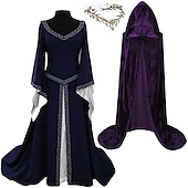 baratos Conjuntos-conjuntos com vestido irlandês glamour noiva elfo coroa capa com capuz 3 peças feminino medieval steampunk renascentista retrô vintage roupas viking fantasias de cosplay larp
