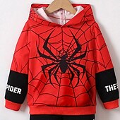 billiga Pojkens 3D-djur-Pojkar 3D SPIDER Huvtröja &amp; träningsbyxor Set Set Långärmad 3d-utskrivning Höst Vinter Aktiv Mode Häftig Barn 3-12 år Utomhus Semester Gata Normal