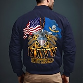 Men's National Flag Bomber Jacket Coat Outdoor Sports Vintage Casual Vacation Daily Wear Going out Printing Denim Fall & Winter Standing Collar Long Sleeve Black Red Army Green 12