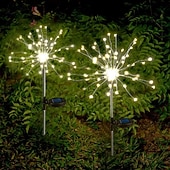 olcso Pathway Lights &amp; Lanterns-2db napelemes kert 8 világítási módú csillagsugárzó lámpák, vízálló napenergiával működő tűzijáték lámpák kültéri dekorációhoz, 120 led csillagszóró füzér az udvari ösvényen, Valentin-napi parti