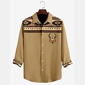 preiswerte Ethnisches Muster-Herren Stammes Bandana-Druck Hemd Knopfhemd Langarm Vintage Stamm Freizeitskleidung Ausgehen Wochenende Herbst Winter Umlegekragen Bedruckt Button-Down Grün Khaki