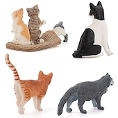 cheap Building Toys-PVC Solid Simulation Pet Cat Model Black And White Cat Stretched Lazily Cat Playing With Cat Tabletop Decoration Small Ornaments