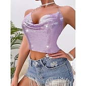olcso Szexi kosztümök-Fémes Hát nélküli Szikra Spagetti pántos trikó Testlánc Crop Tank Top Diszkó Női Parti Klub Pride Parade Felnőttek Trikó