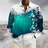 abordables Tenue de scène de Noël-chemises imprimées pour hommes avec scène de Noël, chemises à imprimés graphiques, flocon de neige, revers vin bleu vert, imprimé 3D, rue, décontracté, manches longues, imprimé boutonné, vêtements,