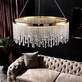 preiswerte Kronleuchter-Deckenleuchten, moderne LED-Kronleuchterlampe, moderner Kristallkronleuchter, kompatibel mit Wohnzimmer, goldene runde Kristalllampe, luxuriöse Wohndekorleuchte, LED-Hängeleuchte, moderne
