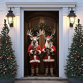 abordables Cubiertas para puertas navideñas-Adornos navideños para puertas, renos, cubiertas para puertas, tapiz para puertas, decoración de cortinas para puertas, telón de fondo navideño, pancarta para puerta de entrada, suministros de