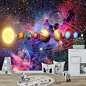 voordelige Behang-3d muurschildering behang zonnestelsel galaxy planet muursticker die print peel en stick verwijderbare pvc/vinyl materiaal zelfklevend/lijm vereist muur decor muurschildering voor woonkamer slaapkamer
