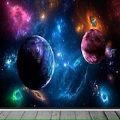 voordelige Behang-3d muurschildering behang zonnestelsel galaxy planet muursticker die print peel en stick verwijderbare pvc/vinyl materiaal zelfklevend/lijm vereist muur decor muurschildering voor woonkamer slaapkamer