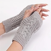 cheap Heating &amp; Cooling-Monochrome Knitted Gloves Short Half Finger Warm Gloves Elastic Fingerless Touch Screen Fall Winter Gloves