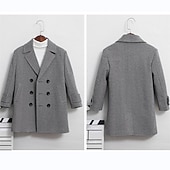 billiga Pojkars trenchcoats-Barn Unisex Yllerock Ytterkläder Ensfärgat Långärmad Ficka Knappar Täcka Skola Mode Dagligen Kaki Grå Vår Höst 7-13 år
