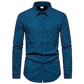 economico camicia da uomo con bottoni-Per uomo Camicia Maglietta informale Camicia di velluto a coste Nero Giallo Rosa Viola Marrone Manica lunga Liscio Bavero Strada Da mare Di base Abbigliamento Di tendenza Comodo