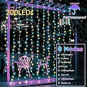 abordables Guirlandes solaires-Guirlande lumineuse de rideau solaire extérieur, 3 * 3 m-300 LED/3 * 2 m-200 LED/3 * 1 m-100 LED, 8 modes d&#039;éclairage, étanche IP65, convient pour le jardin, le porche, les fêtes de mariage dans le jardin, Noël de Thanksgiving.