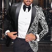 economico Blazer e Giacca-Giacca blazer da uomo in paillettes moda disco leopardata taglio plus size regolare taglio su misura monopetto a un bottone nero oro argento blu reale