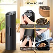 abordables Electrodomésticos de cocina-Molinillo de especias eléctrico, juego de molienda de sal y pimienta con luz LED ajustable, sin asperezas, automático