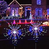 olcso Pathway Lights &amp; Lanterns-2db napelemes kert 8 világítási módú csillagsugárzó lámpák, vízálló napenergiával működő tűzijáték lámpák kültéri dekorációhoz, 120 led csillagszóró füzér az udvari ösvényen, Valentin-napi parti