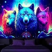 billige Blacklight -billedvev-blacklight billedvev uv reaktiv glød i mørket glød party neon trippy tåkete ulver dyr hengende billedvev veggkunst veggmaleri for stue soverom