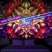 abordables Tapices de luz negra-Tapiz de meditación bohemia con luz negra, reactivo a los rayos UV, que brilla en la oscuridad, tapiz colgante psicodélico, arte mural para pared para sala de estar y dormitorio