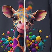 billiga Flickans 3D-djur-Flickor 3D Giraff Huvtröja &amp; träningsbyxor Set Långärmad 3d-utskrivning Höst Vinter Aktiv Mode söt stil Barn 3-12 år Blixtlås Huva Utomhus Gata Normal