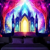 billige Blacklight -billedvev-blacklight gobelin uv reaktiv glød i mørket glød party neon trippy misty fantasy palace hengende billedvev veggkunst veggmaleri for stue soverom