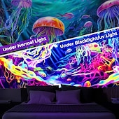 رخيصةأون Tapestries Blacklight-لوحة فنية جدارية معلقة من نسيج أسود متوهج في الظلام، متفاعل مع الأشعة فوق البنفسجية، قنديل البحر النيون تحت الماء، مخدر، ضبابي، لغرفة المعيشة وغرفة النوم