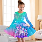 abordables Robe Licorne 3D-FILLE 3D Floral à imprimé arc-en-ciel Robe Rose manche longue 3D effet Automne Hiver Vacances Sport &amp; Loisir du quotidien Le style mignon Décontractées Magnifique Enfants 3-12 ans Robe casual Robe