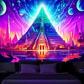 preiswerte Blacklight -Wandteppiche-Schwarzlicht-Wandteppich, UV-reaktiv, leuchtet im Dunkeln, Glow Party, Neon, trippige, neblige Pyramide, Ägypten, Wandteppich, Wandbild für Wohnzimmer, Schlafzimmer